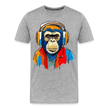 Affe mit Kopfhörern - Männer Premium Bio T-Shirt - Grau meliert - Vorne - Damien (186cm)
