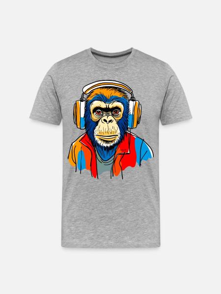 Singe avec casque - T-shirt bio Premium Homme - gris chiné