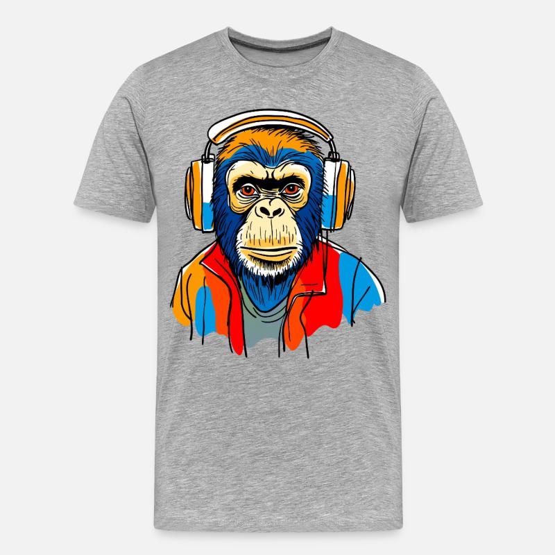 Affe mit Kopfhörern - Männer Premium Bio T-Shirt - Grau meliert
