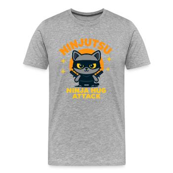Ninja Katzen Attacke - Männer Premium Bio T-Shirt - Grau meliert - Vorne - Damien (186cm)