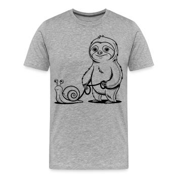 Paresseux et escargot - Se promener - T-shirt bio Premium Homme - gris chiné - Devant - Damien (186cm)