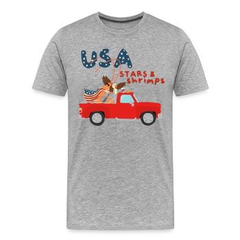 Crevette Américaine, Stars and Stripes - T-shirt bio Premium Homme - gris chiné - Devant - Damien (186cm)
