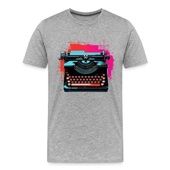 Machine à écrire Retrowave - T-shirt bio Premium Homme - gris chiné - Devant - Damien (186cm)