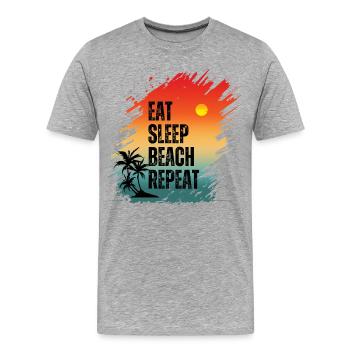 ESSEN, SCHLAFEN, STRAND, WIEDERHOLEN - Männer Premium Bio T-Shirt - Grau meliert - Vorne - Damien (186cm)