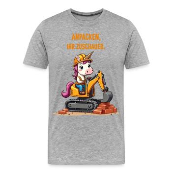 Maître excavatrice licorne - T-shirt bio Premium Homme - gris chiné - Devant - Damien (186cm)