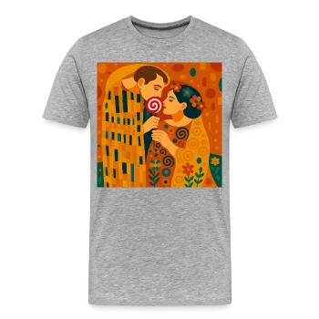 The (sweet) kiss - Men's Premium Organic T-Shirt - heather grey - Front - Damien (186cm)