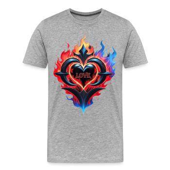 Ein flammendes Herz, das Feuer der Liebe. - Männer Premium Bio T-Shirt - Grau meliert - Vorne - Damien (186cm)