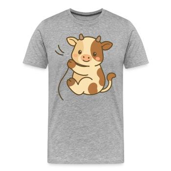 Kuschelkalb-Charme - Männer Premium Bio T-Shirt - Grau meliert - Vorne - Damien (186cm)