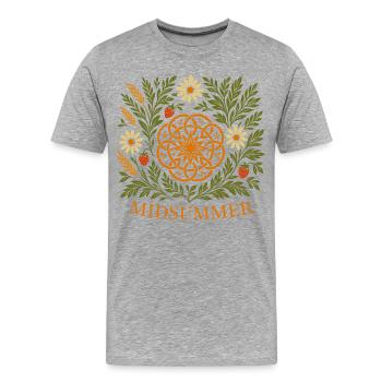 Mittsommer Sommer Mandala - Erdbeeren & Blumen - Männer Premium Bio T-Shirt - Grau meliert - Vorne - Damien (186cm)
