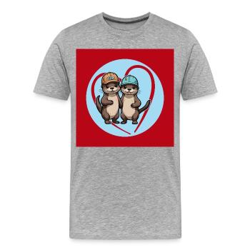 Zwei Fischotter mit Basecap Kumpels und Freunde - Männer Premium Bio T-Shirt - Grau meliert - Vorne - Damien (186cm)