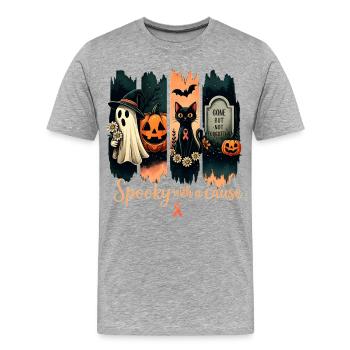 Effrayant pour une cause – Édition Ruban Rose - T-shirt bio Premium Homme - gris chiné - Devant - Damien (186cm)