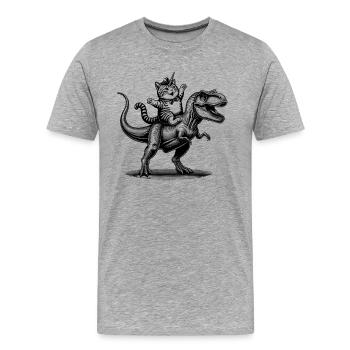 Caticorn chevauchant T-Rex vintage line art drôle mashu - T-shirt bio Premium Homme - gris chiné - Devant - Damien (186cm)
