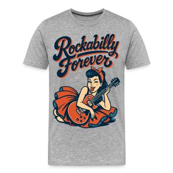 Rockabilly Forever Guitare Electrique Femme Cadeau Années 50 - T-shirt bio Premium Homme - gris chiné - Devant - Damien (186cm)