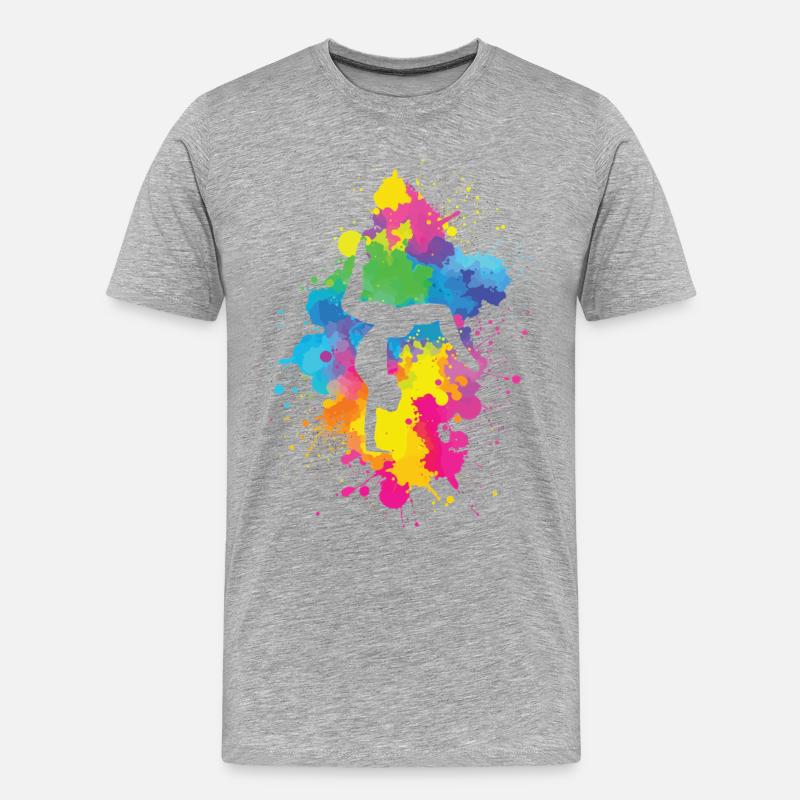 Akrobatiek mit Farbexplosion - Männer Premium Bio T-Shirt - Grau meliert