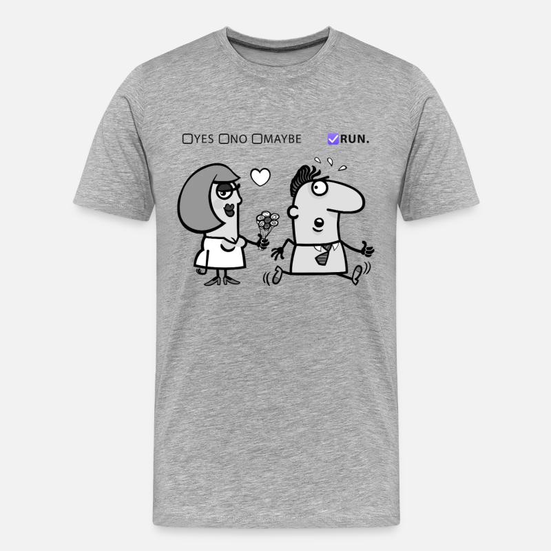 Liebe oder Flucht – Skurriles Humor-Design - Männer Premium Bio T-Shirt - Grau meliert