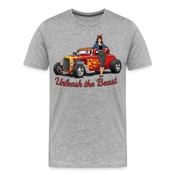 Rostiges Hot Rod mit Weiblicher Begleitung - Männer Premium Bio T-Shirt - Grau meliert - Vorne - Damien (186cm)