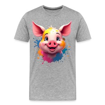 Cute pig head with color splashes - Men's Premium Organic T-Shirt - heather grey - Front - Damien (186cm)