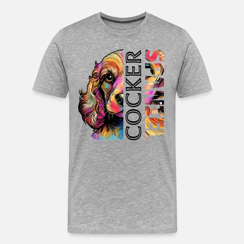 Farbenfroher Cocker Spaniel - Männer Premium Bio T-Shirt - Grau meliert