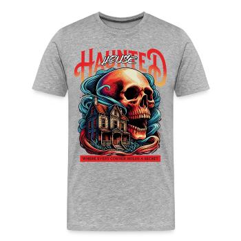 Horror - Hounted House - Männer Premium Bio T-Shirt - Grau meliert - Vorne - Damien (186cm)