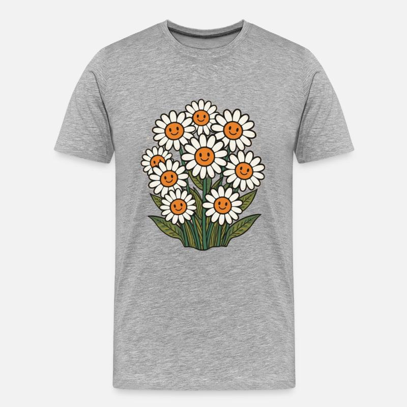 Fröhliche Blumen mit Smileys - Männer Premium Bio T-Shirt - Grau meliert