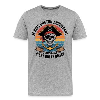Tête de Mort Pirate à Ancre Colorée - T-shirt bio Premium Homme - gris chiné - Devant - Damien (186cm)