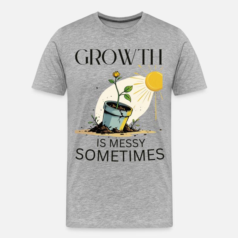 Wachstumsgeschichte mit Blume und Sonne - Männer Premium Bio T-Shirt - Grau meliert