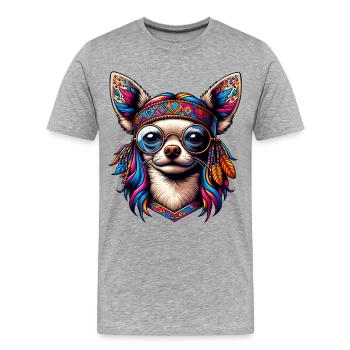 Chihuahua mit buntem Ethno-Motiv - Männer Premium Bio T-Shirt - Grau meliert - Vorne - Damien (186cm)