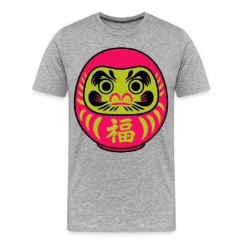 Daruma coloré avec des symboles porte-bonheur - T-shirt bio Premium Homme - gris chiné - Devant - Damien (186cm)