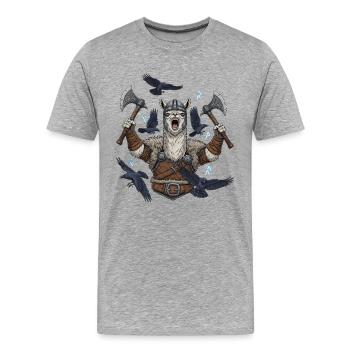 Wikinger Alpaka Berserker mit Raben - Männer Premium Bio T-Shirt - Grau meliert - Vorne - Damien (186cm)