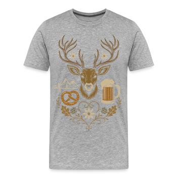 Deer with pretzel &amp; mug - folk festival design - Men's Premium Organic T-Shirt - heather grey - Front - Damien (186cm)