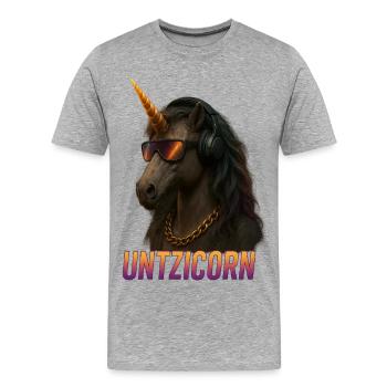 Techno Raver Untzicorn Design für EDM Fans - Männer Premium Bio T-Shirt - Grau meliert - Vorne - Damien (186cm)