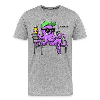 Drôle de pieuvre avec smartphone - T-shirt bio Premium Homme - gris chiné - Devant - Damien (186cm)