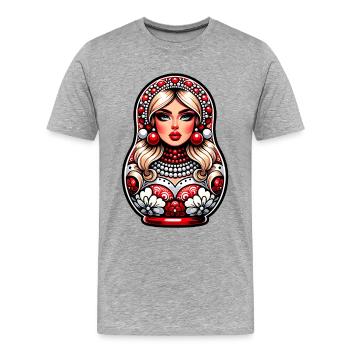  Matroschka auf russisch Matryoshka Doll Russian - Männer Premium Bio T-Shirt - Grau meliert - Vorne - Damien (186cm)