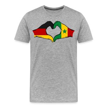 Drapeau de l'Allemagne et du Sénégal en forme de cœur - T-shirt bio Premium Homme - gris chiné - Devant - Damien (186cm)