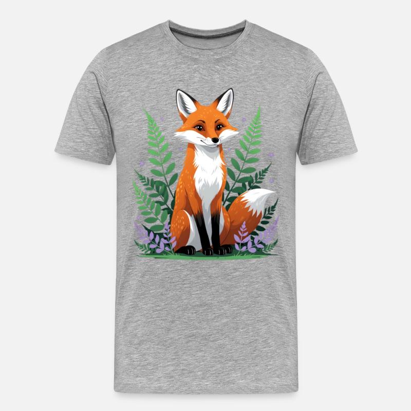 Wald-Fuchs mit Blumen und Blättern - Männer Premium Bio T-Shirt - Grau meliert