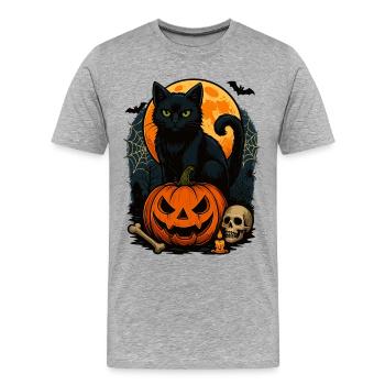 Scary Halloween cat with pumpkin Halloween - Men's Premium Organic T-Shirt - heather grey - Front - Damien (186cm)