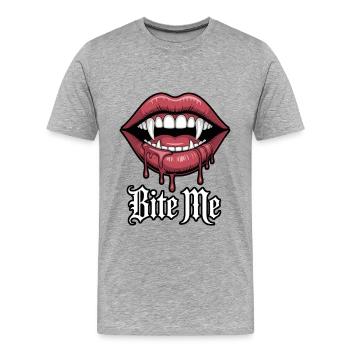 Vampirische Lippen mit Gier und Biss - Männer Premium Bio T-Shirt - Grau meliert - Vorne - Damien (186cm)