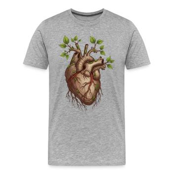 Lebendiges Baumherz - Männer Premium Bio T-Shirt - Grau meliert - Vorne - Damien (186cm)