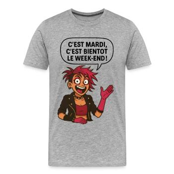 Es ist Dienstag! Es ist fast Wochenende! - Männer Premium Bio T-Shirt - Grau meliert - Vorne - Damien (186cm)