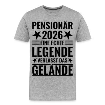 Pensionär 2026 - Eine Legende verlässt das Gelände - Männer Premium Bio T-Shirt - Grau meliert - Vorne - Damien (186cm)