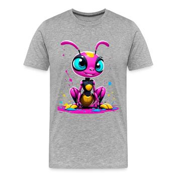 Ameise - Bunte Insektenkarikatur auf Leinwand - Männer Premium Bio T-Shirt - Grau meliert - Vorne - Damien (186cm)