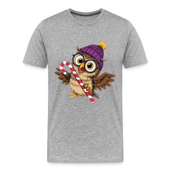 Cute owls with winter hat and candy cane - Men's Premium Organic T-Shirt - heather grey - Front - Damien (186cm)