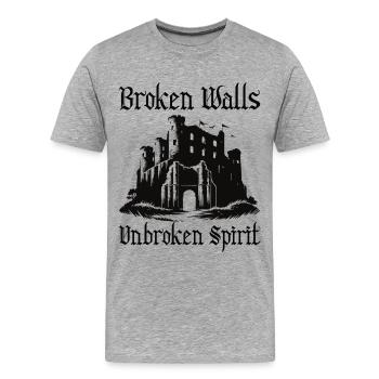 Ruinen Design – Unbroken Spirit - Männer Premium Bio T-Shirt - Grau meliert - Vorne - Damien (186cm)