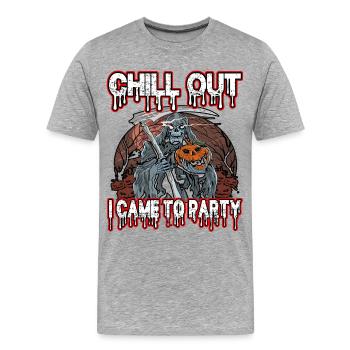 Grim Reaper Chill Out Je suis venu faire la fête - T-shirt bio Premium Homme - gris chiné - Devant - Damien (186cm)