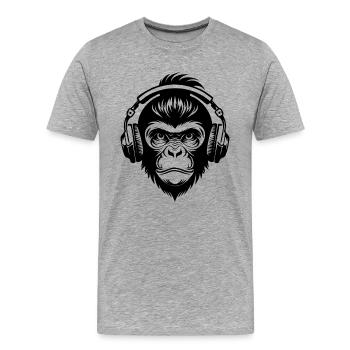 Rebellious Monkey Head DJ Grooves Underground Shirt - Men's Premium Organic T-Shirt - heather grey - Front - Damien (186cm)
