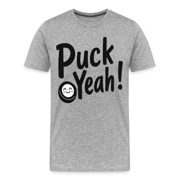 Puck Yeah Hockey Humor - Männer Premium Bio T-Shirt - Grau meliert - Vorne - Damien (186cm)