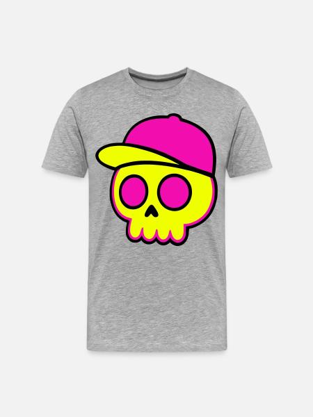 Neon Skull Cap Design - Men's Premium Organic T-Shirt - heather grey