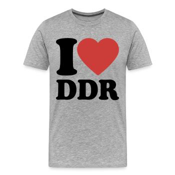 J’aime DDR - Coeur - Ostalgie - Ossi - T-shirt bio Premium Homme - gris chiné - Devant - Damien (186cm)