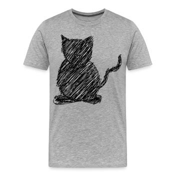 Katze Scribble Zeichnung Tier Geschenk - Männer Premium Bio T-Shirt - Grau meliert - Vorne - Damien (186cm)