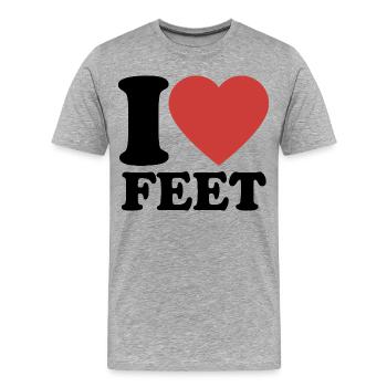 J’aime les pieds - Cœur - Pied - T-shirt bio Premium Homme - gris chiné - Devant - Damien (186cm)